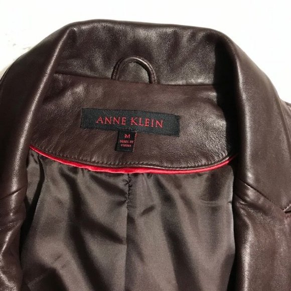 NWOT Anne Klein Genuine Lambskin Leather Couture Cocoa Wide Lapel Blazer - Picture 12 of 13